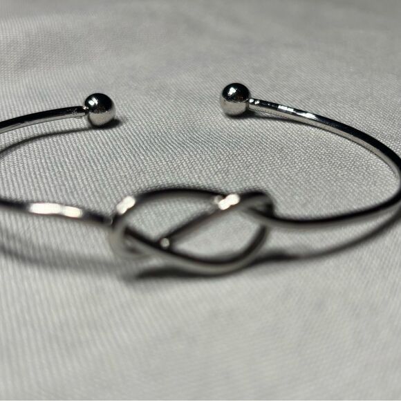 New! Love Knot Silvertone Boho Open Cuff Adjustable Bracelet - Picture 2 of 7